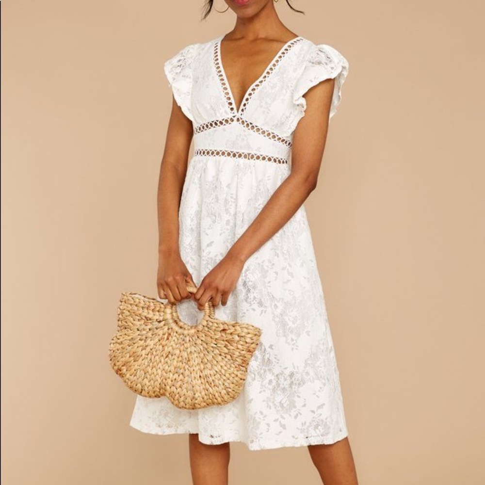 Red Dress Boutique White Lace Midi Dress